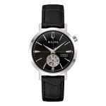 orologio Bulova Aerojet 38mm 96a317, modello cassa acciaio e cinturino pelle nera
