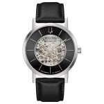 orologio Bulova Clipper Skeleton 96A279, modello da uomo in acciaio e pelle, automatico
