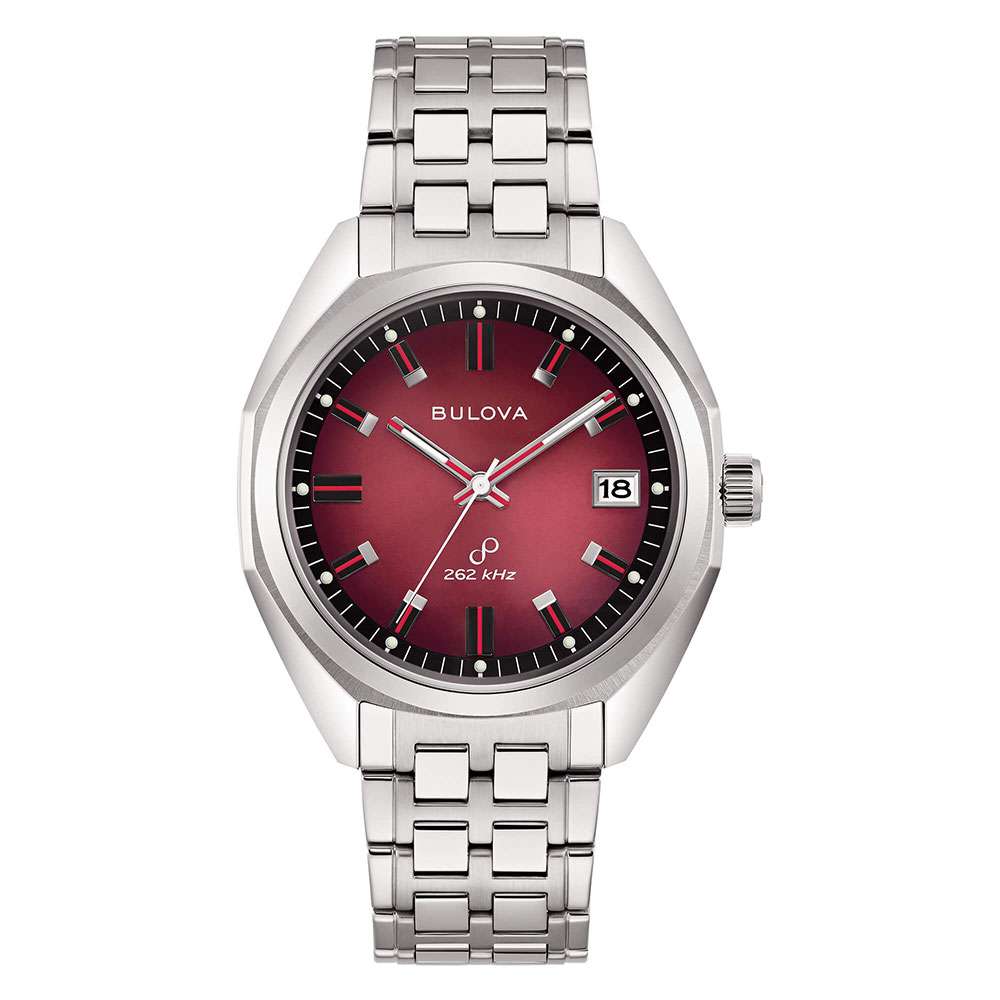orologio Bulova Jet Star 96B401, modello precisionist in acciaio e quadrante rosso