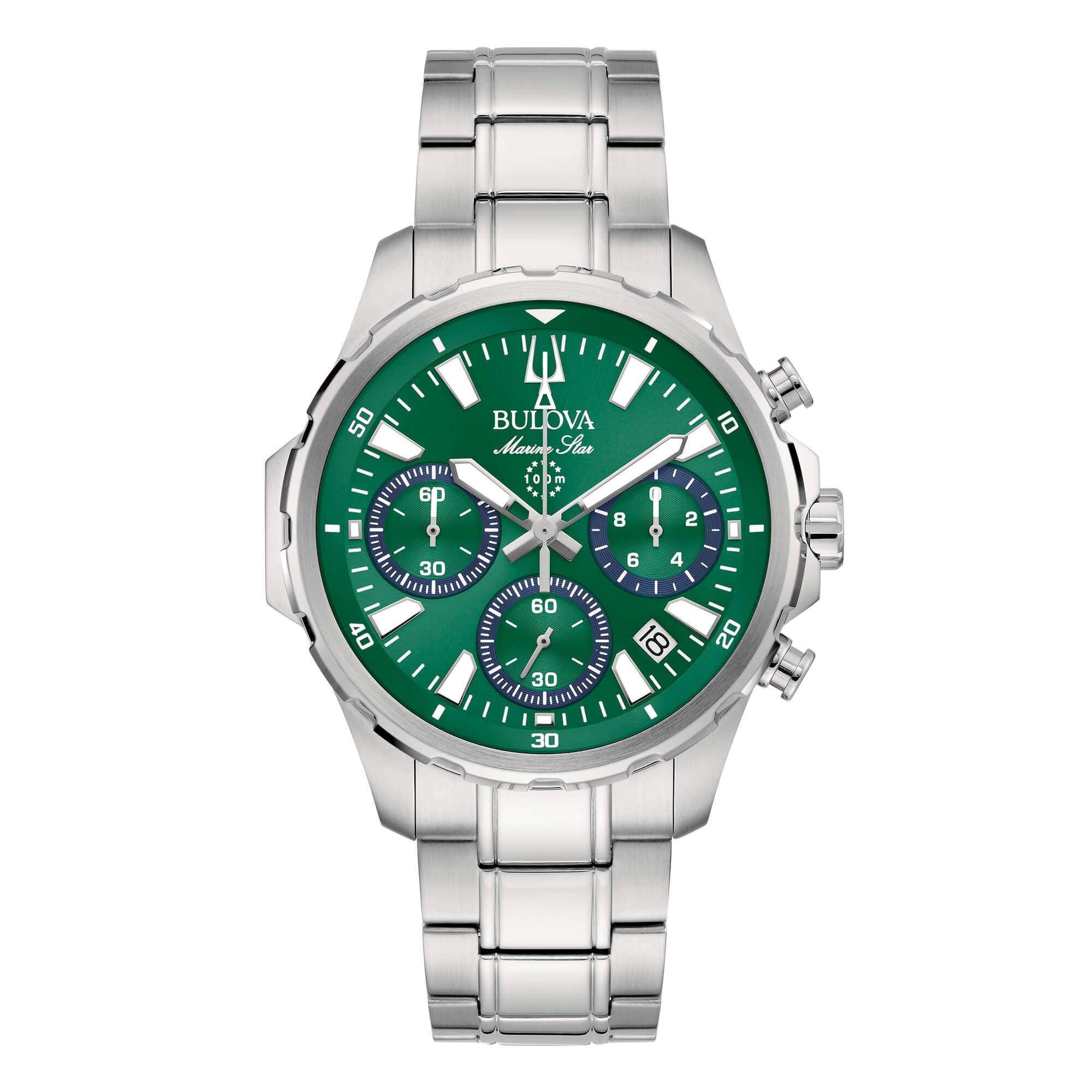 orologio Marine Star Bulova 96B465 cronografo quarzo, bracciale acciaio, quadrante verde, subacqueo 100m