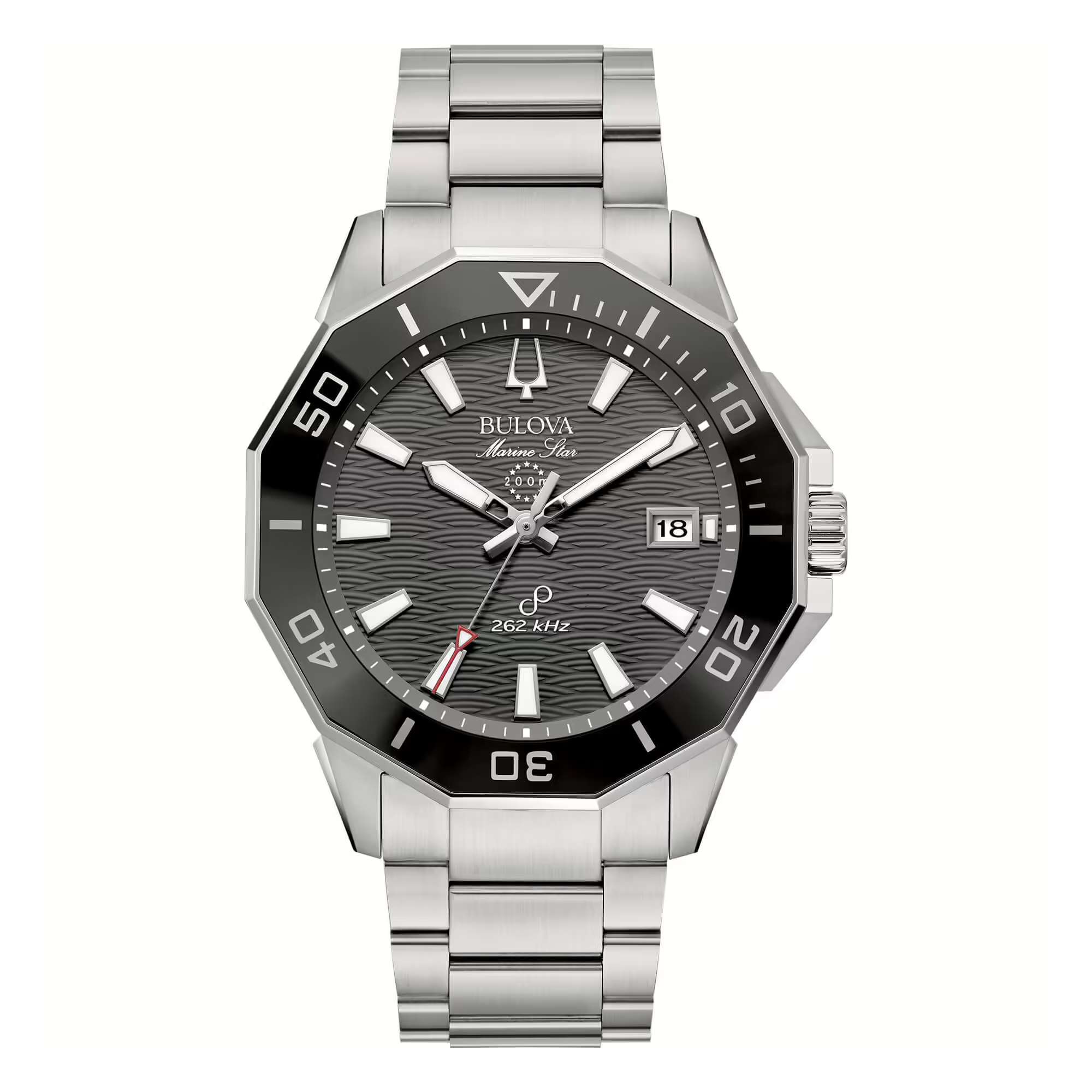 orologio Bulova Marine star ceramic 96A434, acciaio, vetro zaffiro, quadrante nero