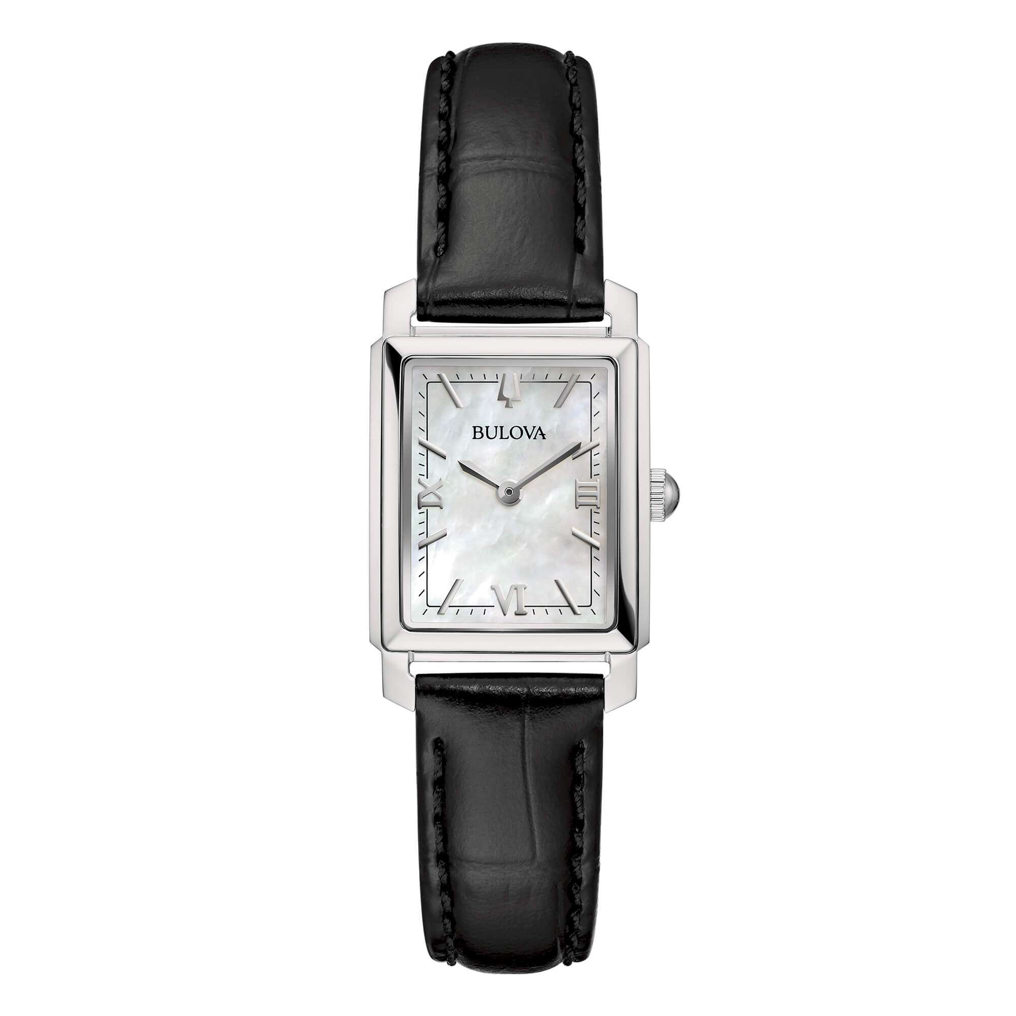 orologio Bulova Sutton Tank pelle 96L330, modello da donna in acciaio, pelle e madreperla