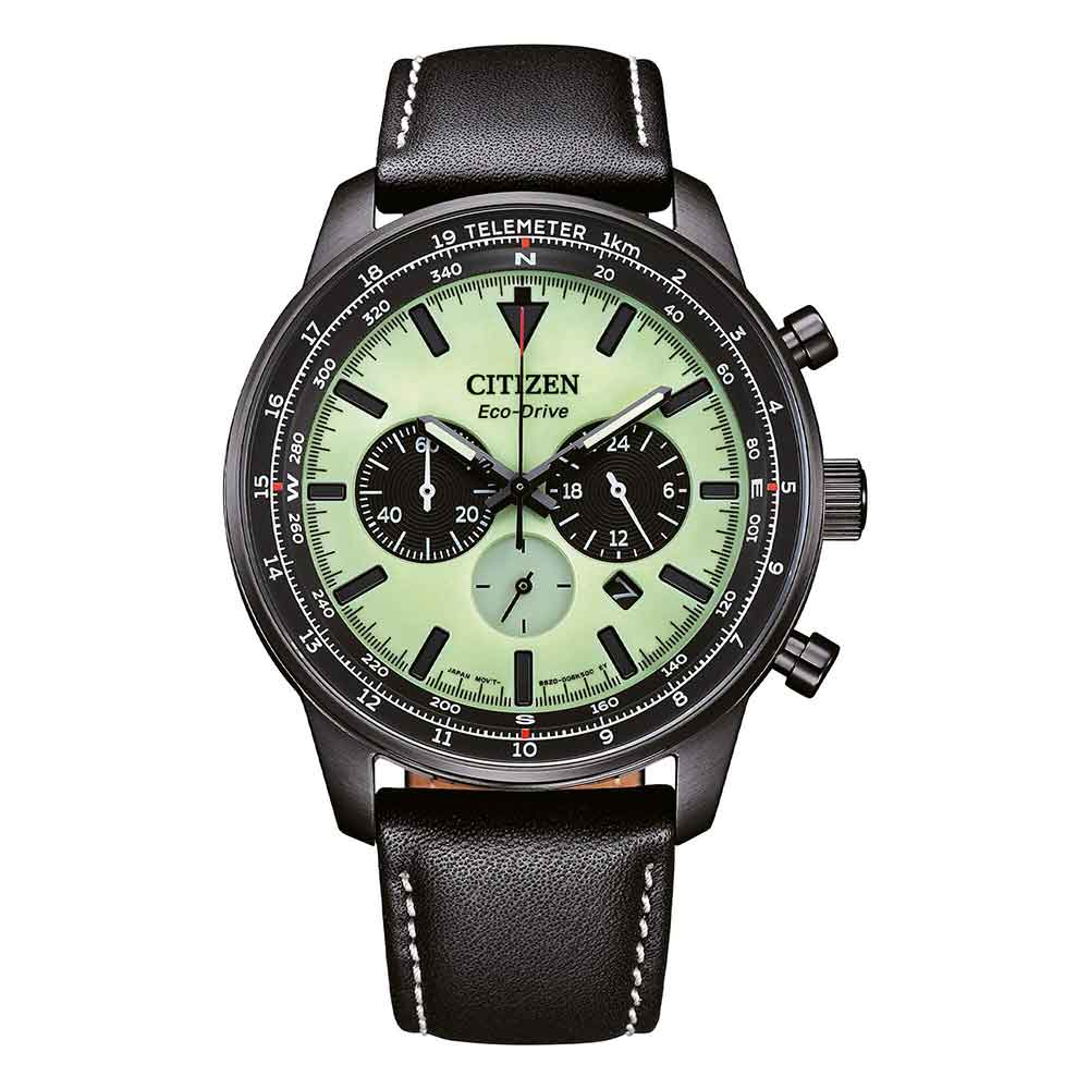 orologio Citizen Aviator Crono CA4505-21X, cronografo eco drive, subacqueo, quadrante luminescente, cinturino in pelle