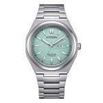 orologio Citizen Super Titanium AW0130-85M, in super titanio, vetro zaffiro, quadrante turchese, solo tempo, subacqueo 100m