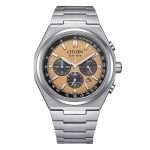 orologio Citizen Crono Super Titanium CA4610-85Z, in super titanio, vetro zaffiro, quadrante arancione, cronografo, subacqueo 100m
