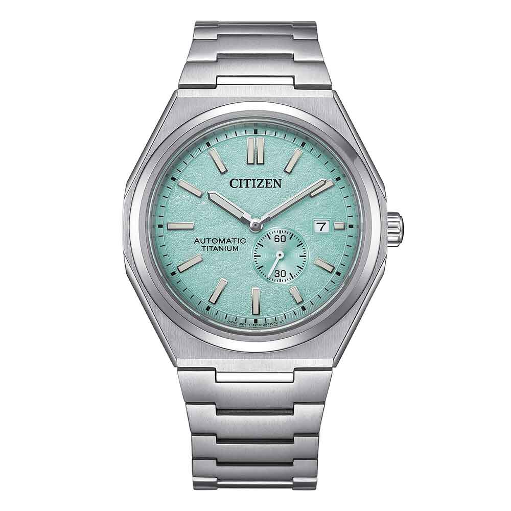 orologio Citizen Super Titanium meccanico NJ0180-80M, in super titanio, vetro zaffiro, quadrante verde acqua, automatico, subacqueo 100m