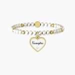 bracciale Kidult Cuore Famiglia 732100, modello elastico con perle coltivate e acciaio dorato