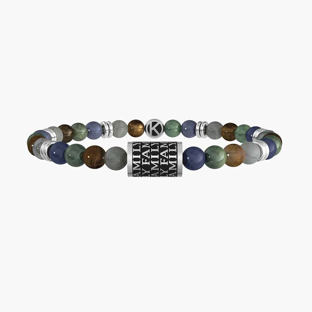 bracciale Kidult My Family 732188, modello elastico da uomo in acciaio e agata naturale multicolor