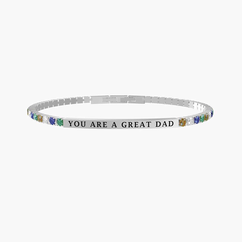 bracciale Kidult Great Dad 732275, modello tennis da uomo regolabile, in acciaio e zirconi multicolor