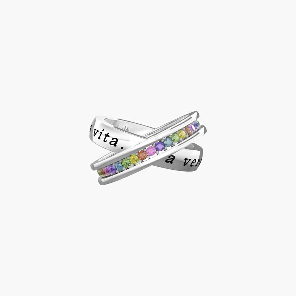 anello Kidult Una vera amica 721013, in acciaio e zirconi multicolor