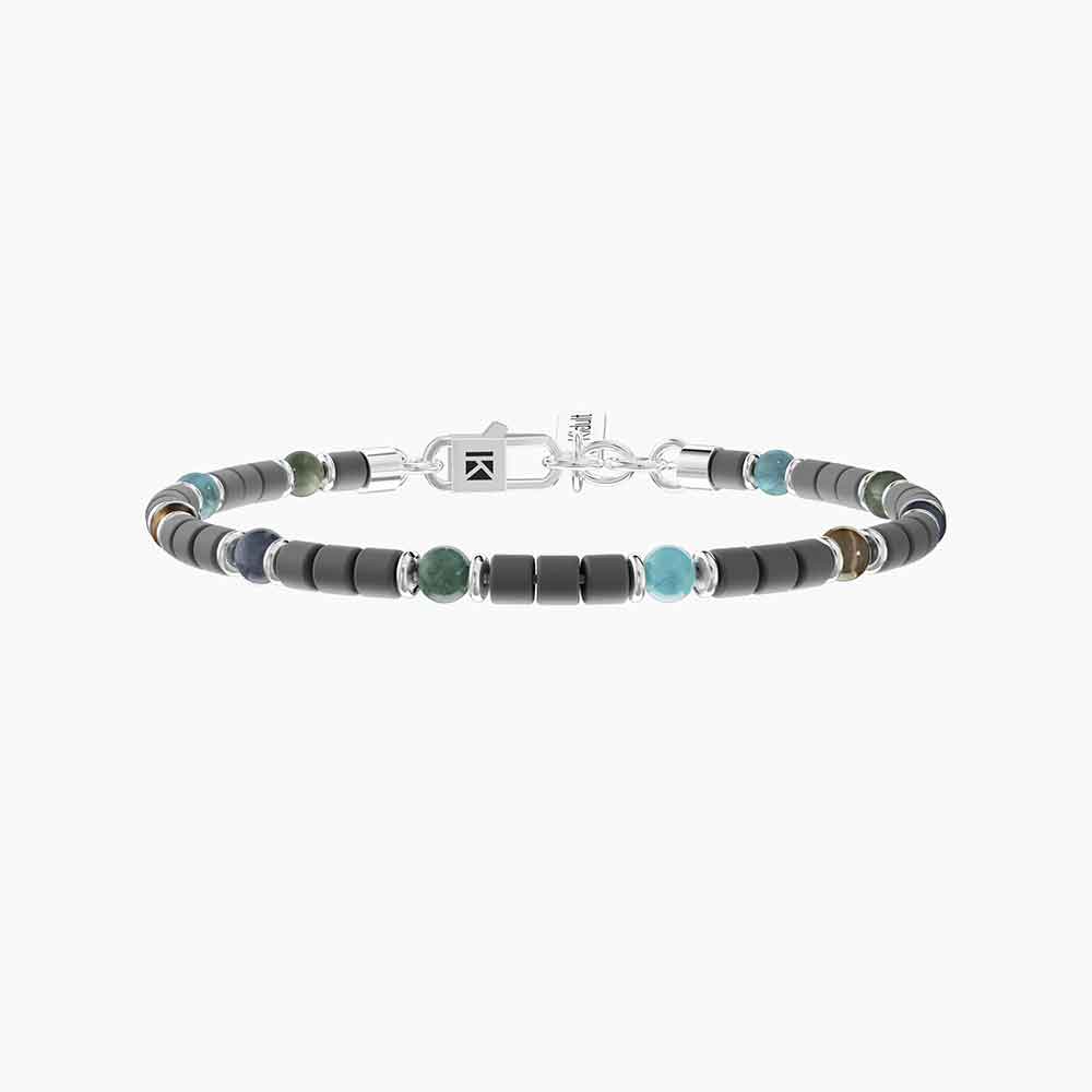 Kidult bracciale dell'amicizia 732301, modello in acciaio e pietre naturali da uomo, regolabile