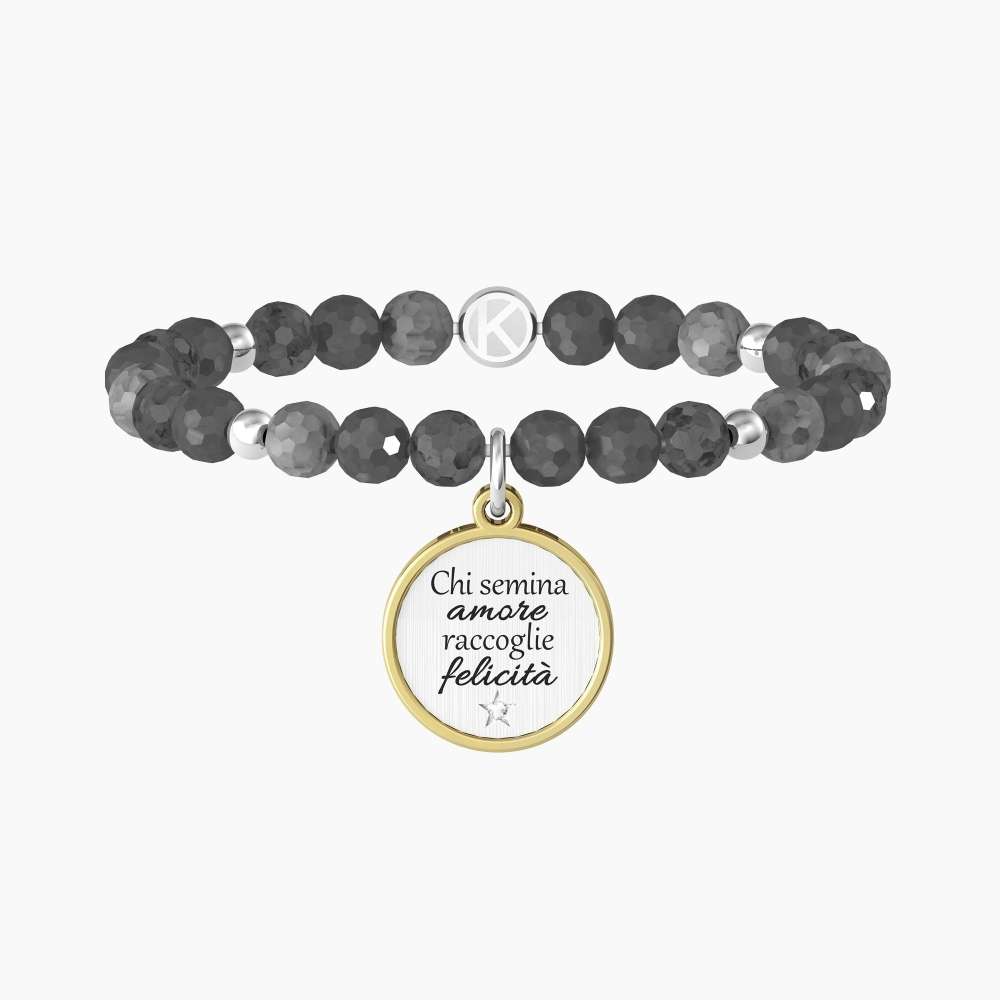 bracciale Kidult Chi semina amore raccoglie felicità 732103, modello elastico in labradorite e acciaio bicolore