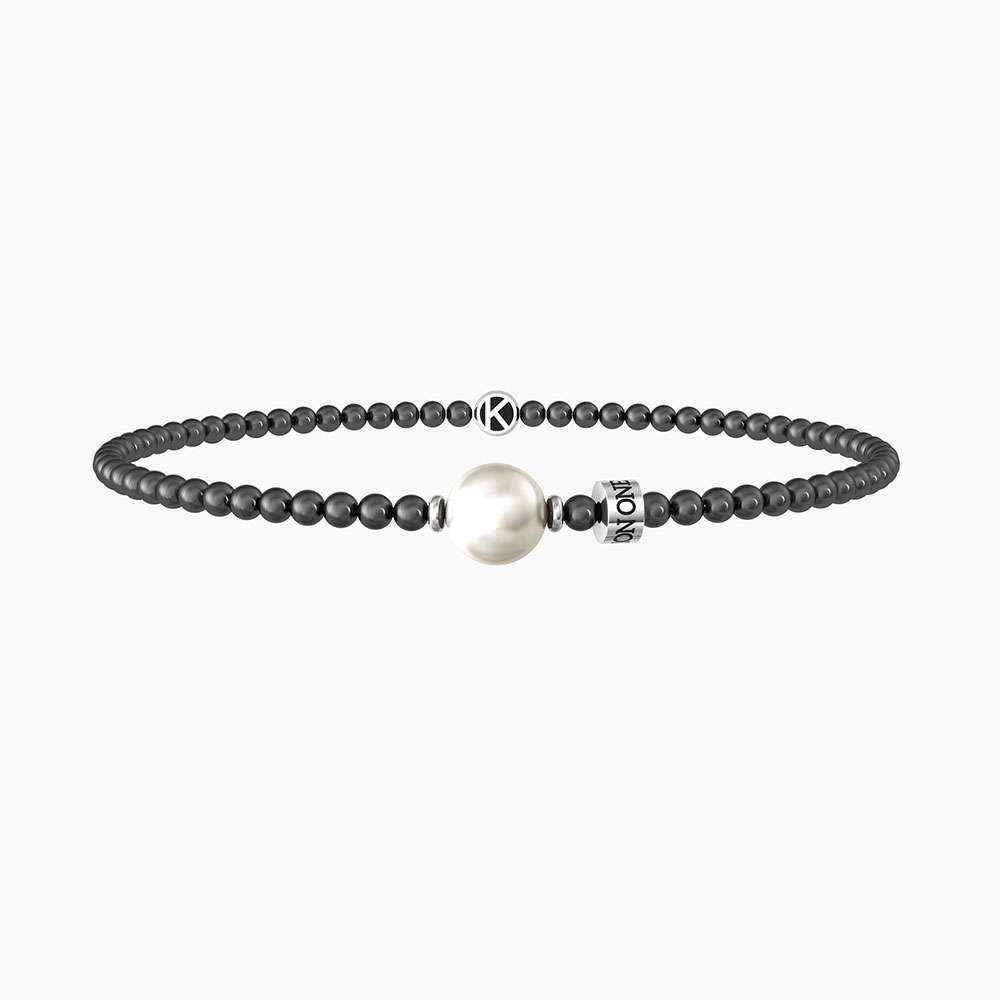 bracciale Kidult Uomo One in a million 732245, modello elastico in acciaio PVD gunmetal e perla