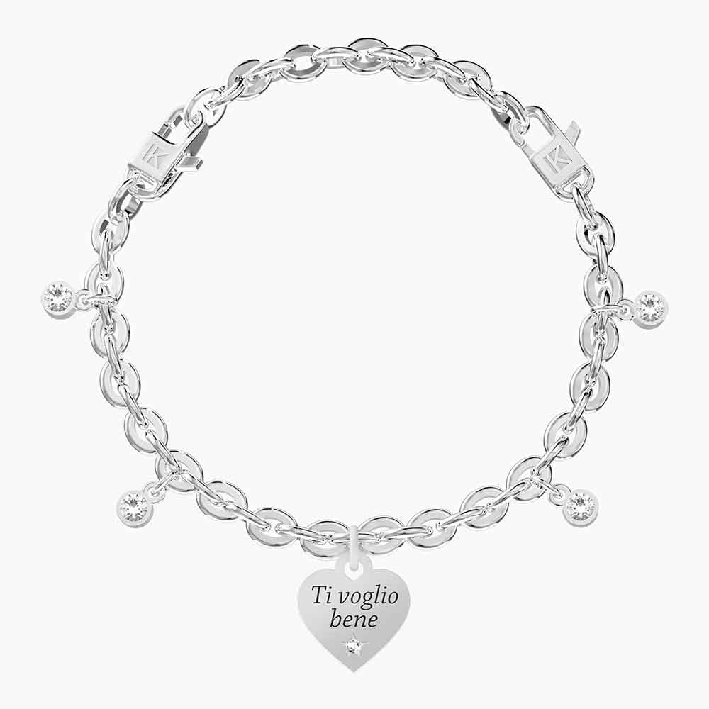 bracciale Kidult Ti voglio bene 732278, modello a catena regolabile in misura, in acciaio e zirconi