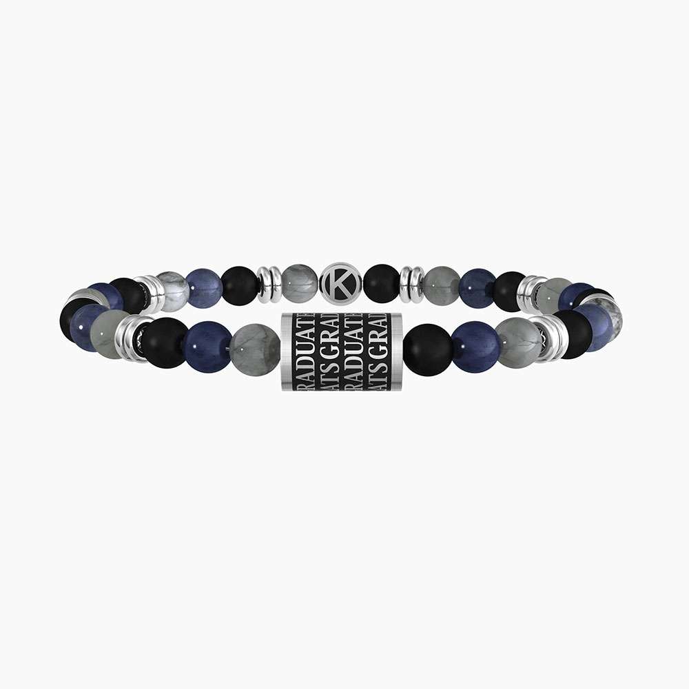 bracciale Kidult Grad Congratulazioni 732189, modello elastico da uomo in acciaio e agata naturale multicolor