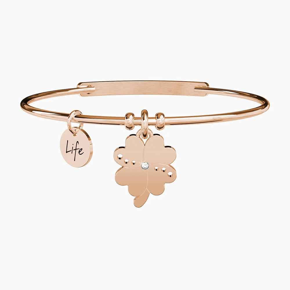 bracciale Kidult Quadrifoglio rosato 731033, modello rigido con ciondolo, misura unica