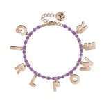 bracciale Kidult Girl Power 731583, modello a catena regolabile, in acciaio rosato e smalto lilla