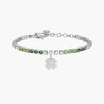 bracciale Kidult style tennis quadrifoglio 732324, in acciaio anallergico e pietre verdi