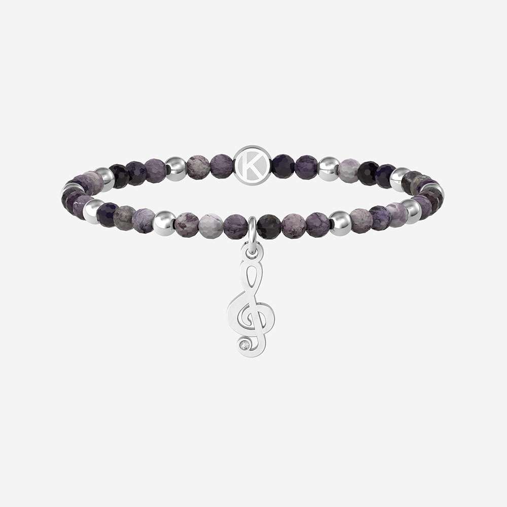 bracciale Kidult Chiave di violino 732227, modello elastico da donna in acciaio e agata striata viola