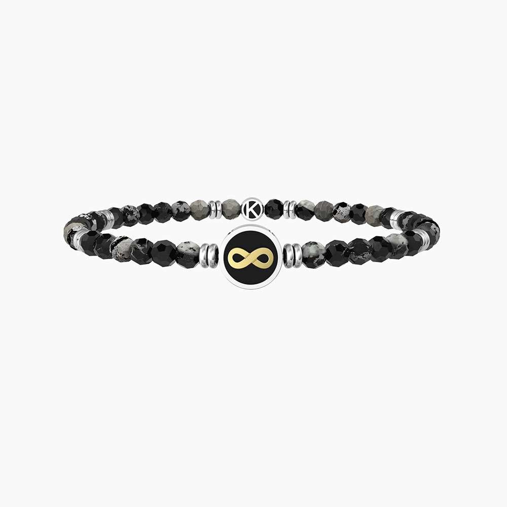 bracciale Kidult uomo Infinito oltre i limiti 732242, modello elastico da uomo in acciaio e agata striata nera
