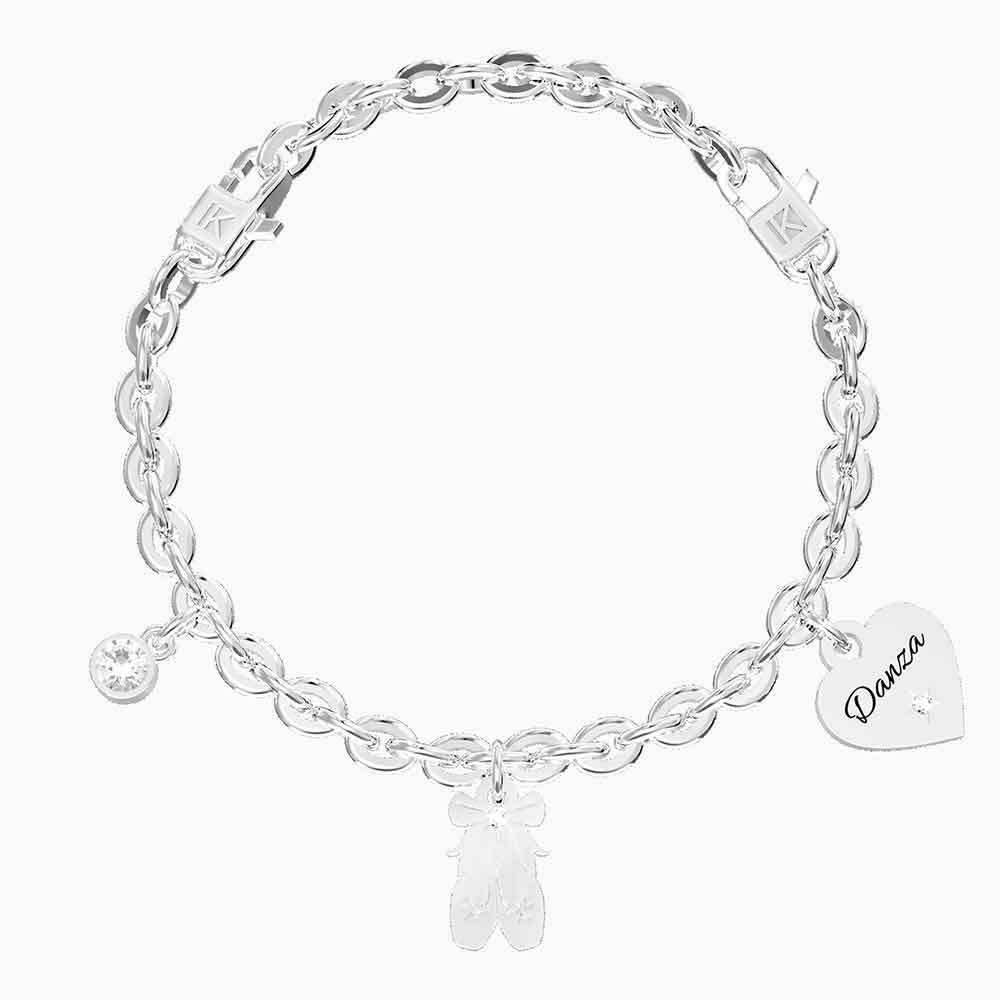 bracciale Kidult Ballerina 732284, modello a catena regolabile in misura, in acciaio e zirconi