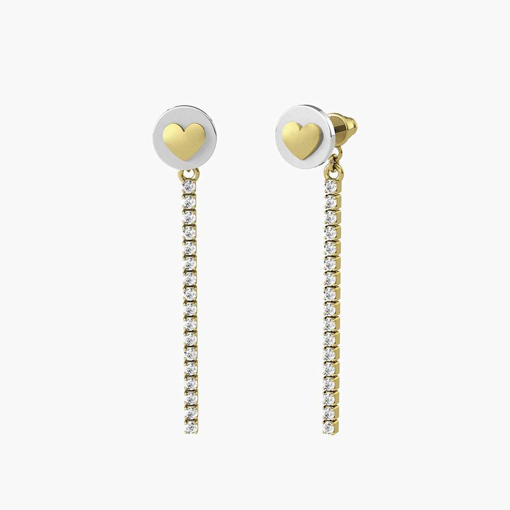 orecchini Kidult Cuori e Stelle dorati 761013, modello pendente con catena di cristalli