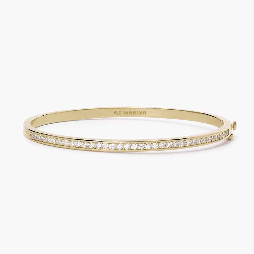 bracciale Mabina tennis rigido dorato 533643, in argento dorato e zirconi, disponibile in due misure
