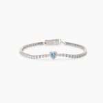 bracciale Mabina tennis cuore azzurro 534107, in argento e zirconi con cuore azzurro centrale, disponibile in due misure