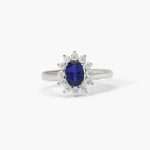 anello Mabina Kate blu 523360, argento, zaffiro sintetico ovale e contorno di zirconcini, regolabile