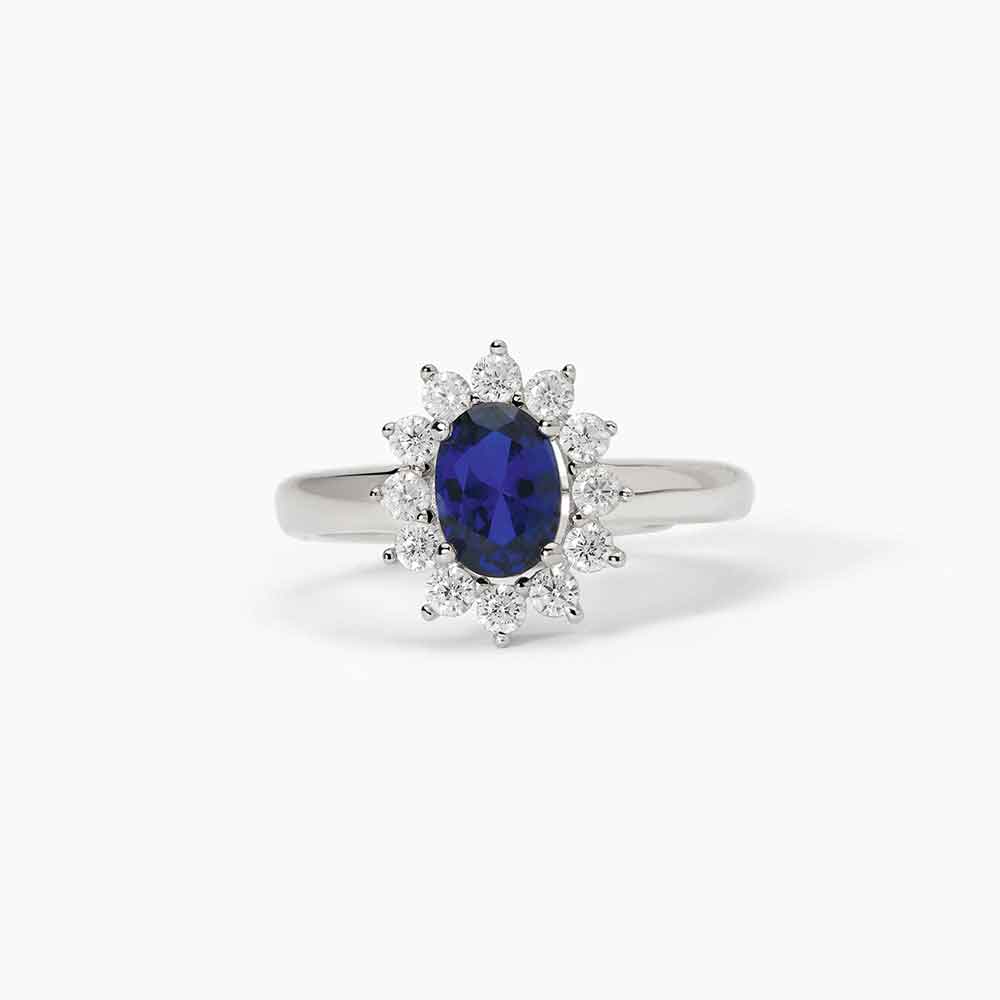 anello Mabina Kate blu 523360, argento, zaffiro sintetico ovale e contorno di zirconcini, regolabile