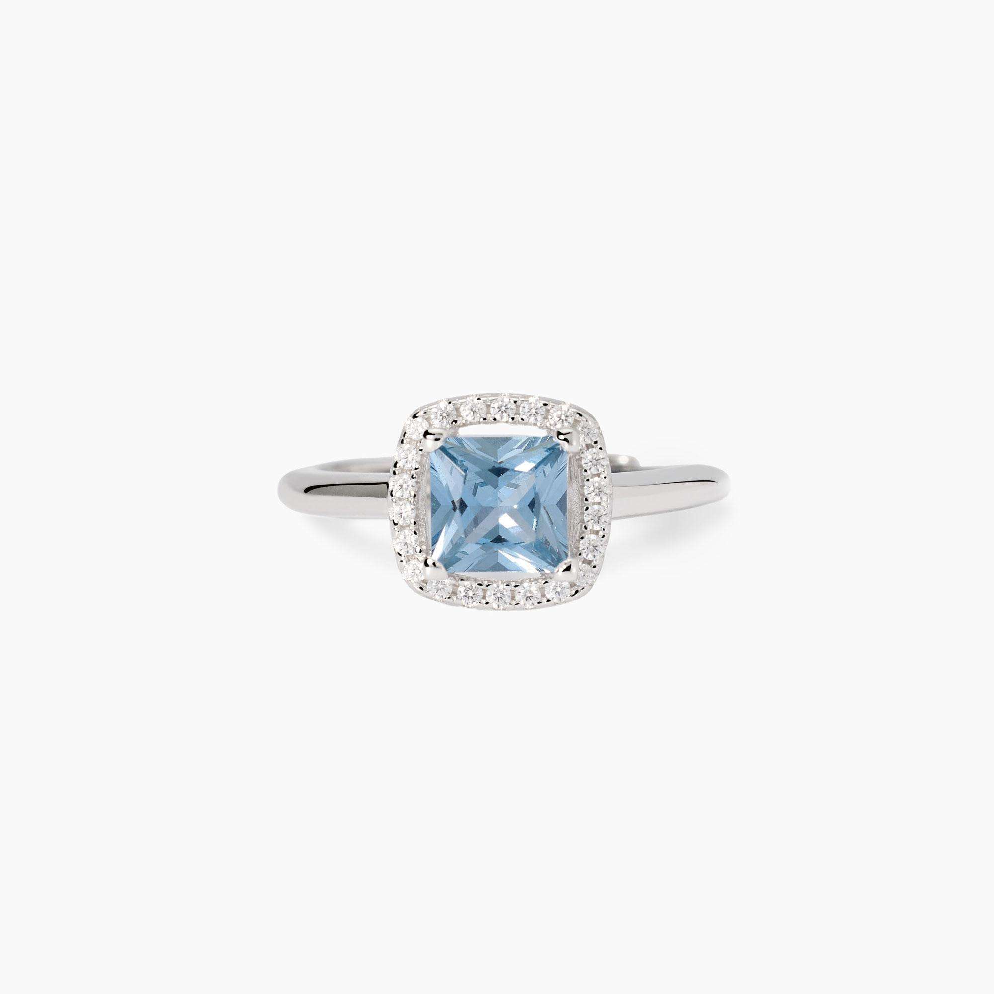 anello Mabina 523450, argento, acquamarina sintetica quadrata e contorno zirconi
