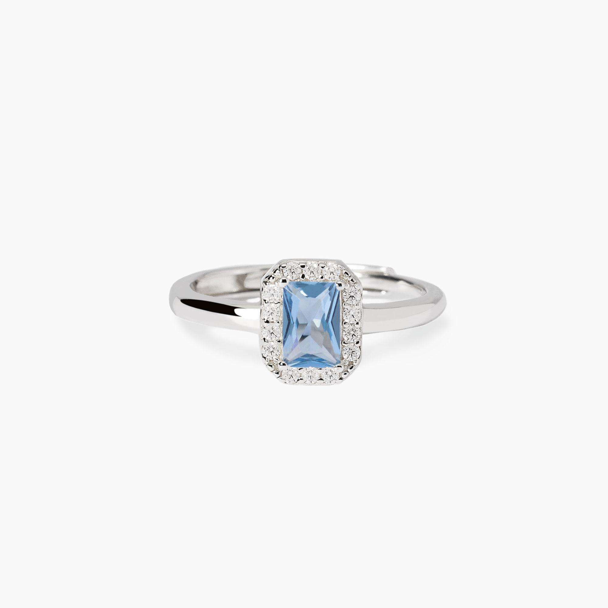 anello Mabina ottagonale azzurro 523452, argento, acquamarina sintetica taglio smeraldo e contorno
