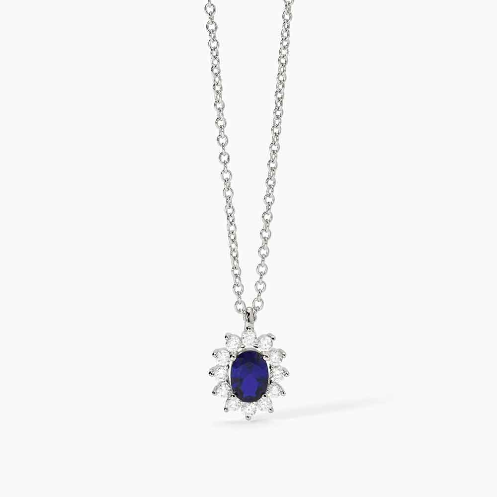 collana Mabina Kate blu 553646, girocollo in argento, zaffiro sintetico ovale e contorno di zirconcini