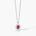 collana Mabina Kate rosso 553647, girocollo in argento, rubino sintetico ovale e contorno di zirconcini