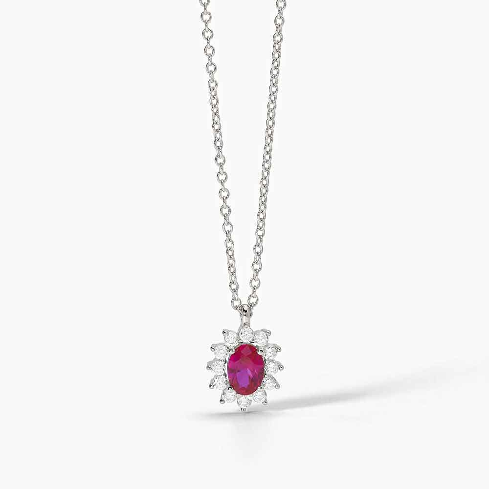 collana Mabina Kate rosso 553647, girocollo in argento, rubino sintetico ovale e contorno di zirconcini