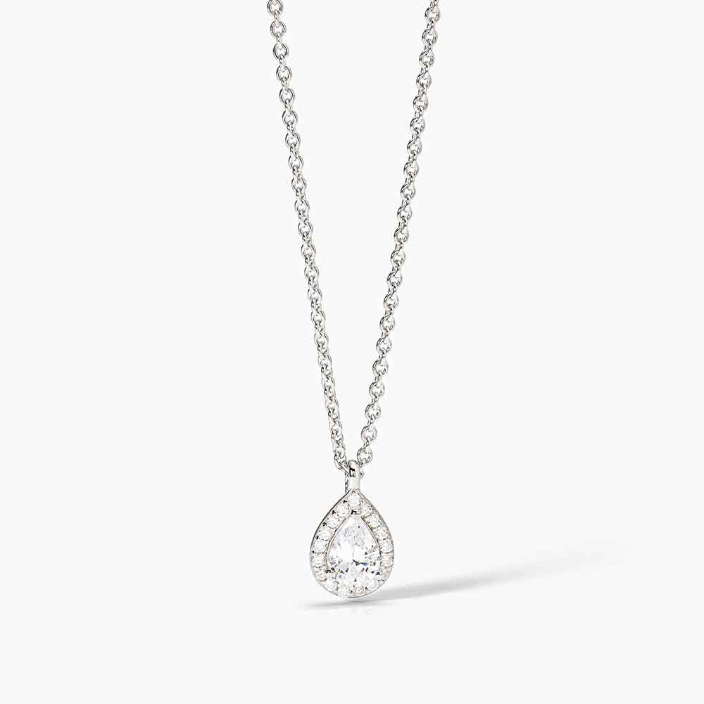 collana Mabina goccia bianca 553662, girocollo in argento, zircone a goccia e contorno