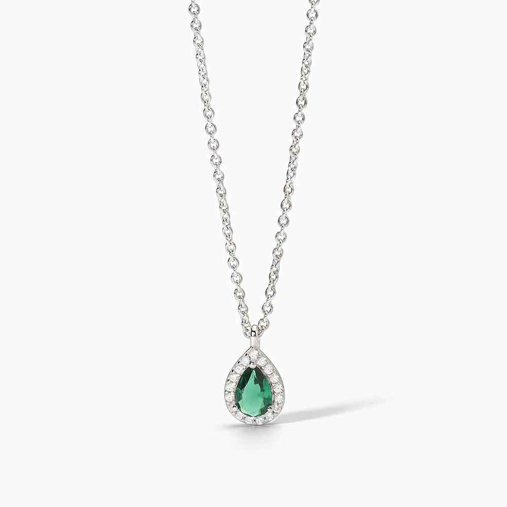 collana Mabina goccia verde 553663, girocollo in argento, smeraldo sintetico a goccia e contorno