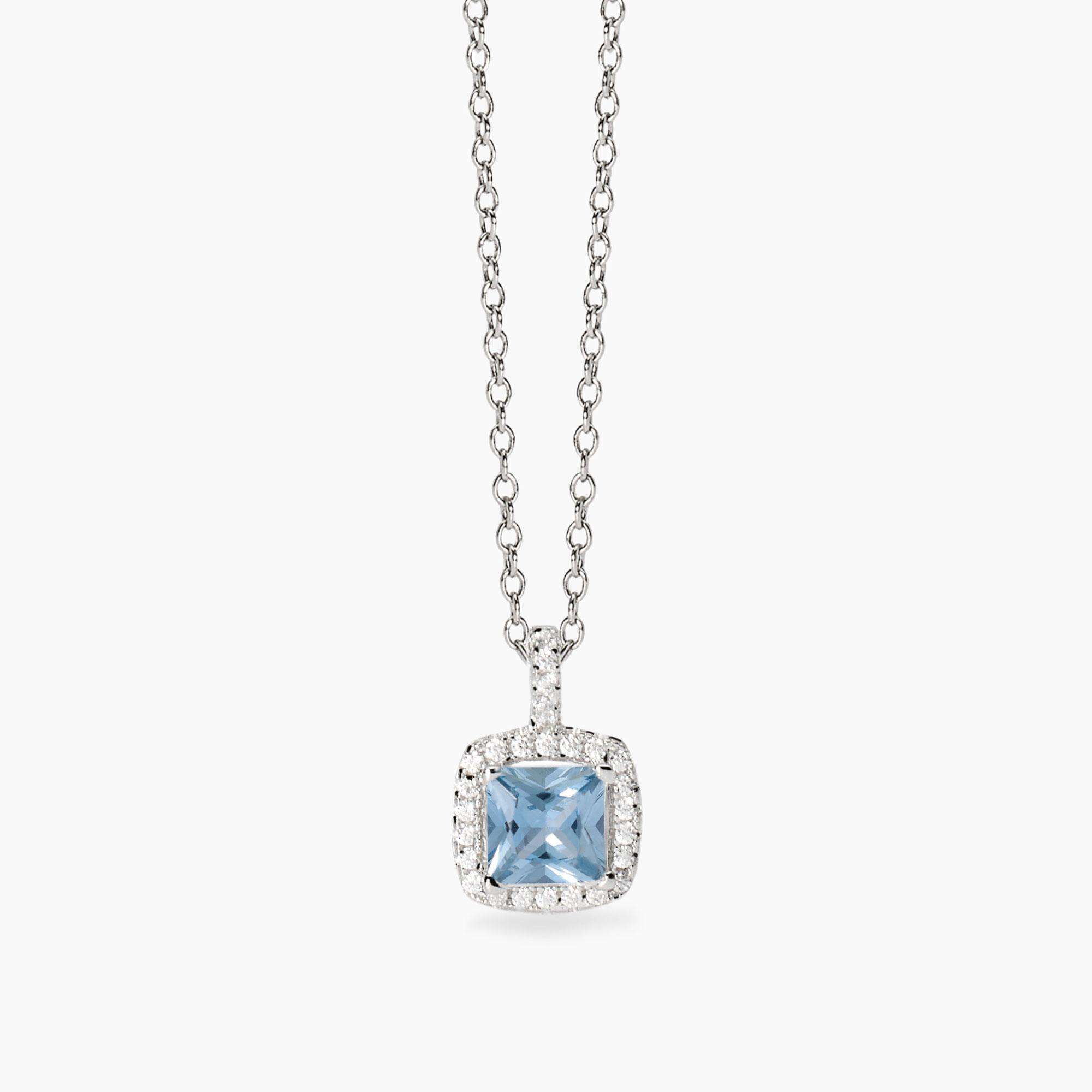 collana Mabina 553786, girocollo in argento, con acquamarina sintetica quadrata e contorno
