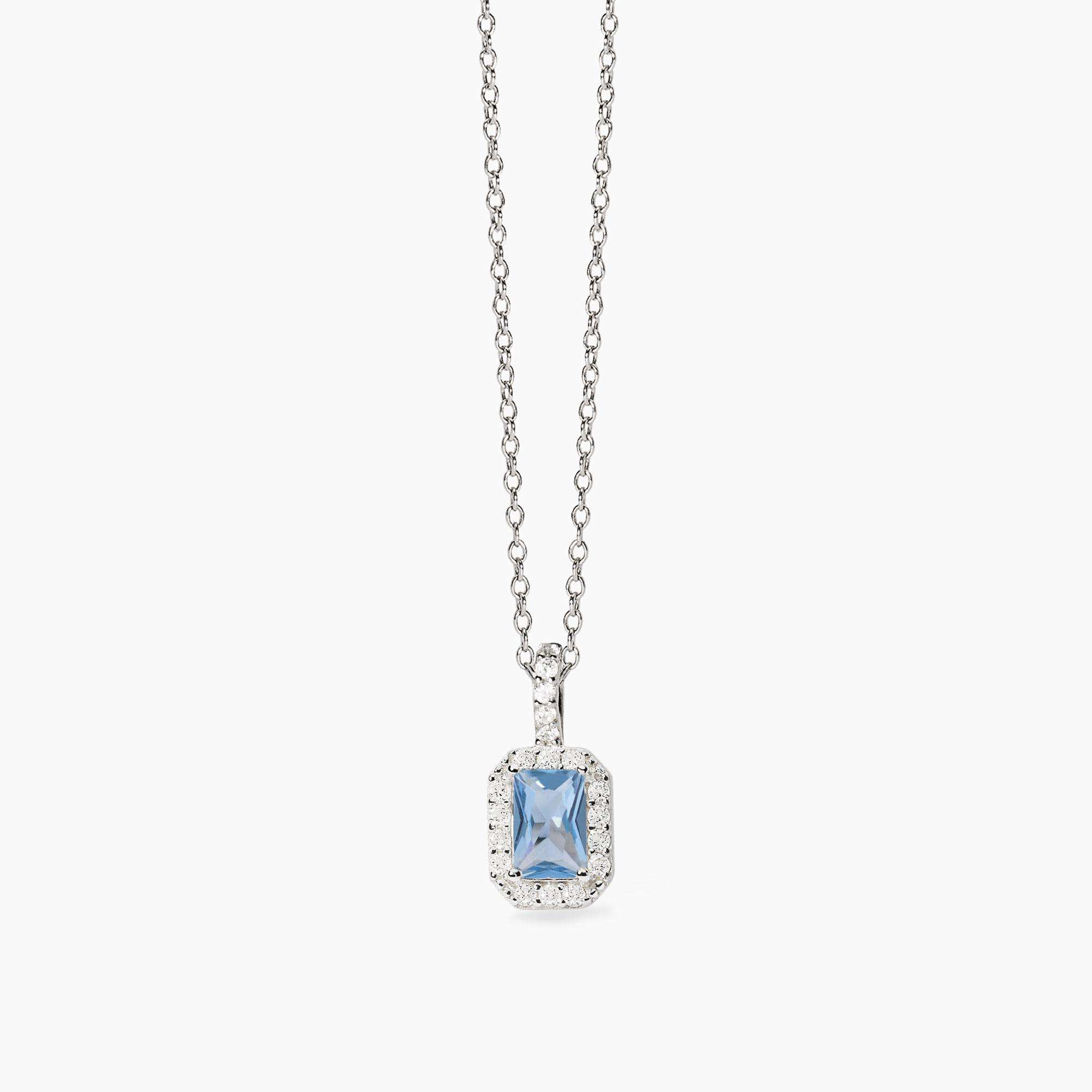 collana Mabina ottagonale azzurra 553788, girocollo in argento, con acquamarina sintetica taglio smeraldo e contorno