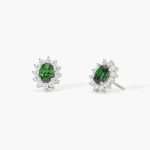 orecchini Mabina Kate verde 563715, a lobo in argento, smeraldo sintetico ovale e contorno di zirconcini