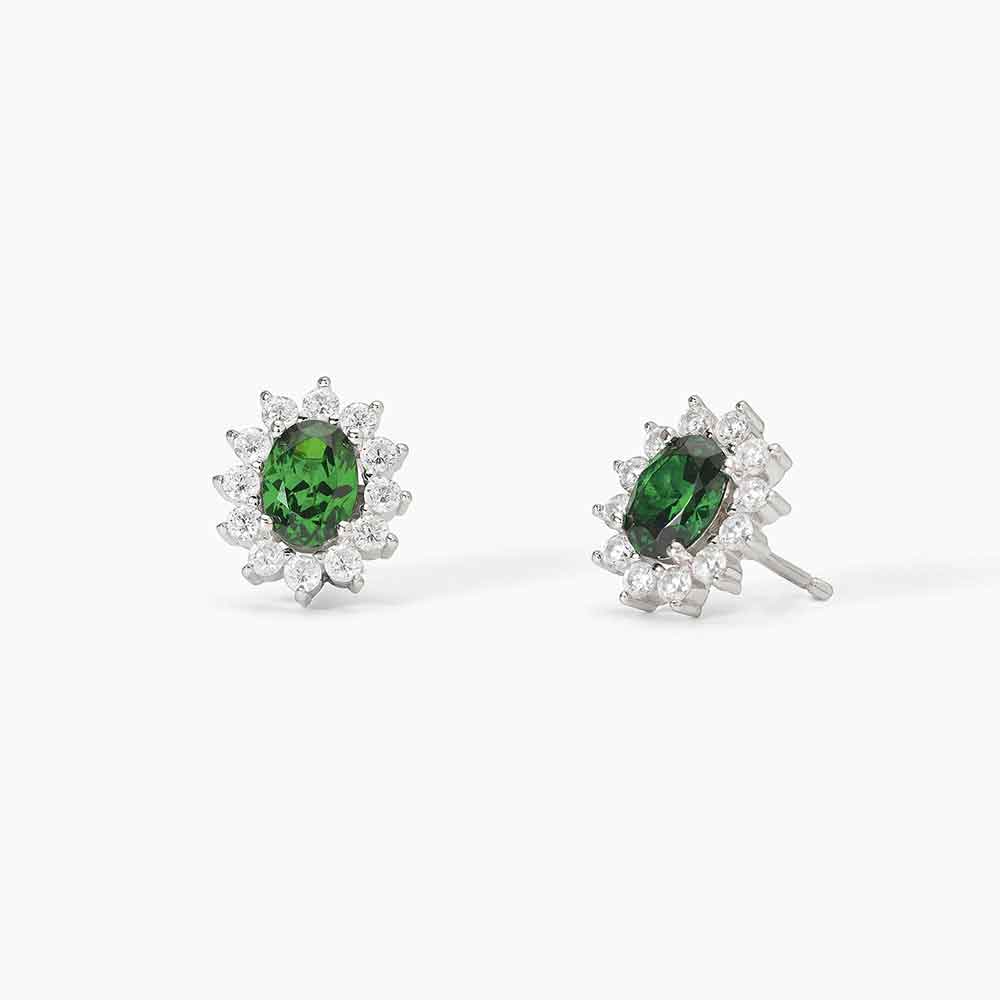 orecchini Mabina Kate verde 563715, a lobo in argento, smeraldo sintetico ovale e contorno di zirconcini