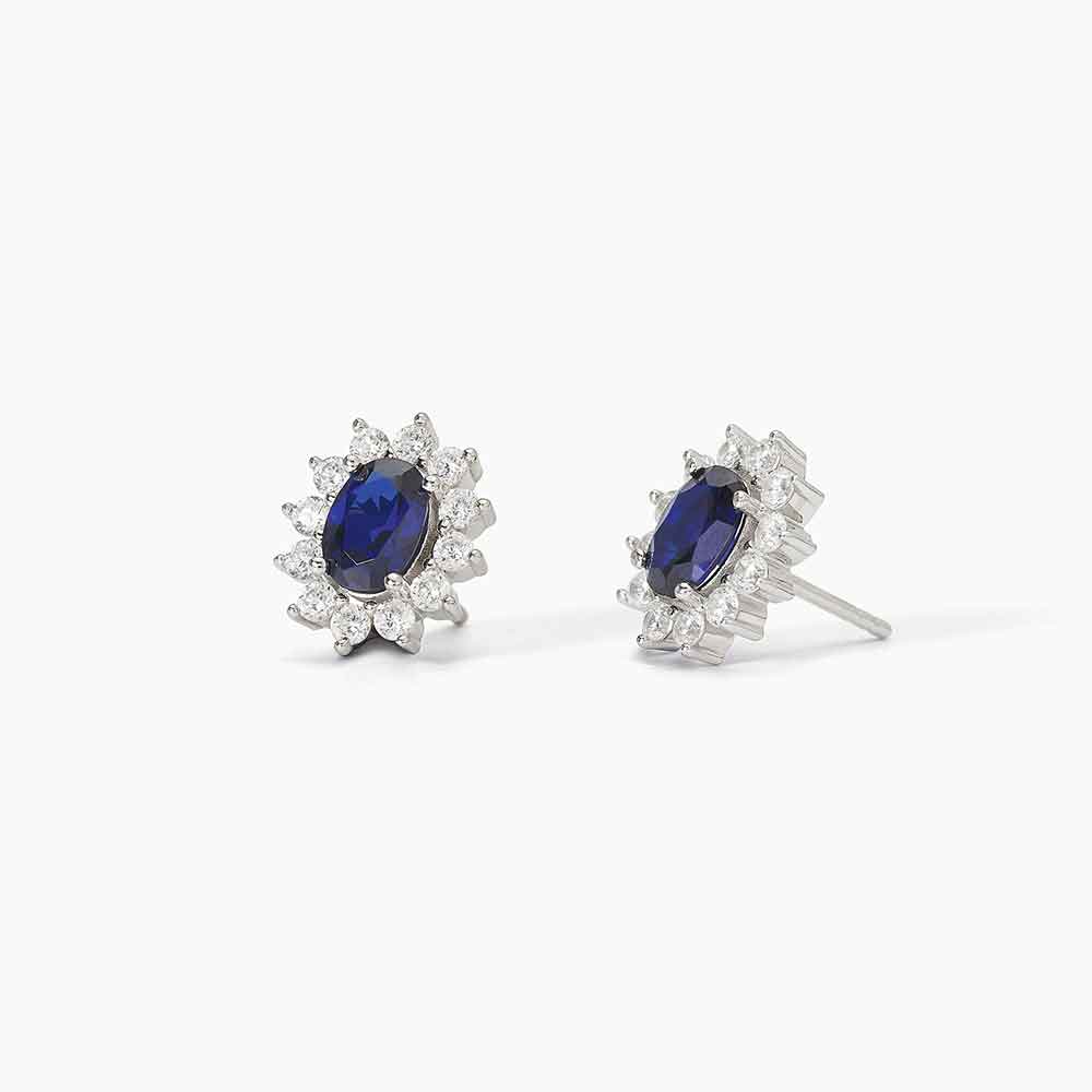 orecchini Mabina Kate blu 563716, a lobo in argento, zaffiro sintetico ovale e contorno di zirconcini
