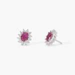 orecchini Mabina Kate rosso 563717, a lobo in argento, rubino sintetico ovale e contorno di zirconcini