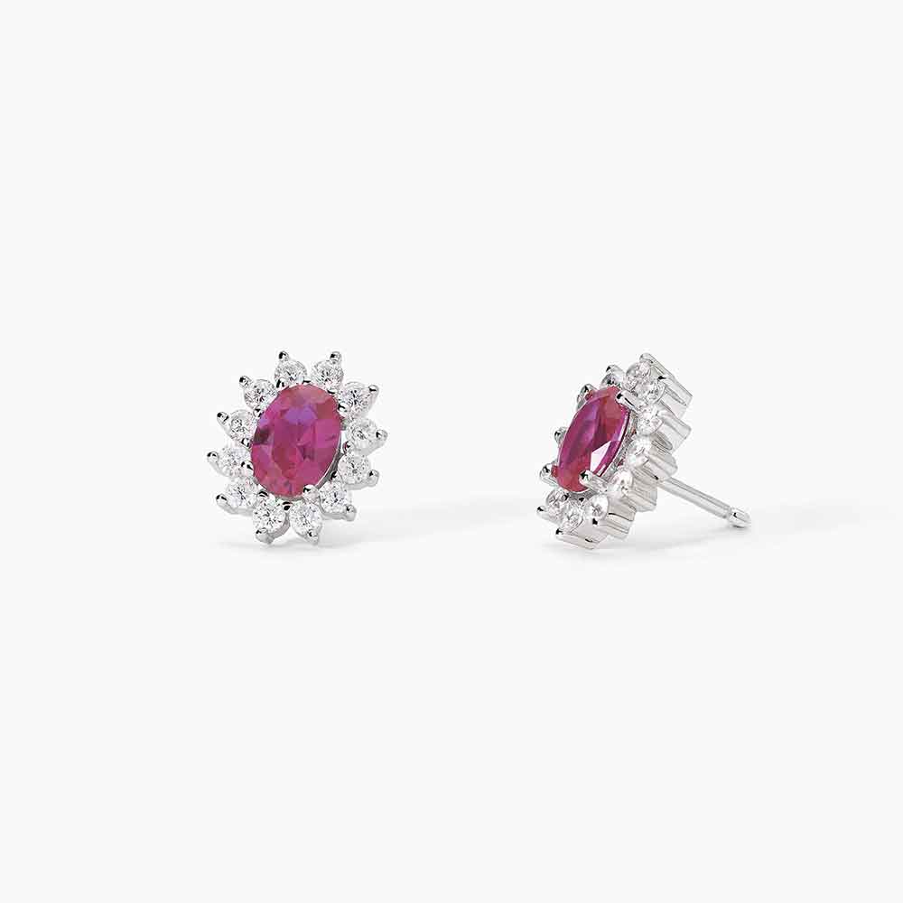 orecchini Mabina Kate rosso 563717, a lobo in argento, rubino sintetico ovale e contorno di zirconcini