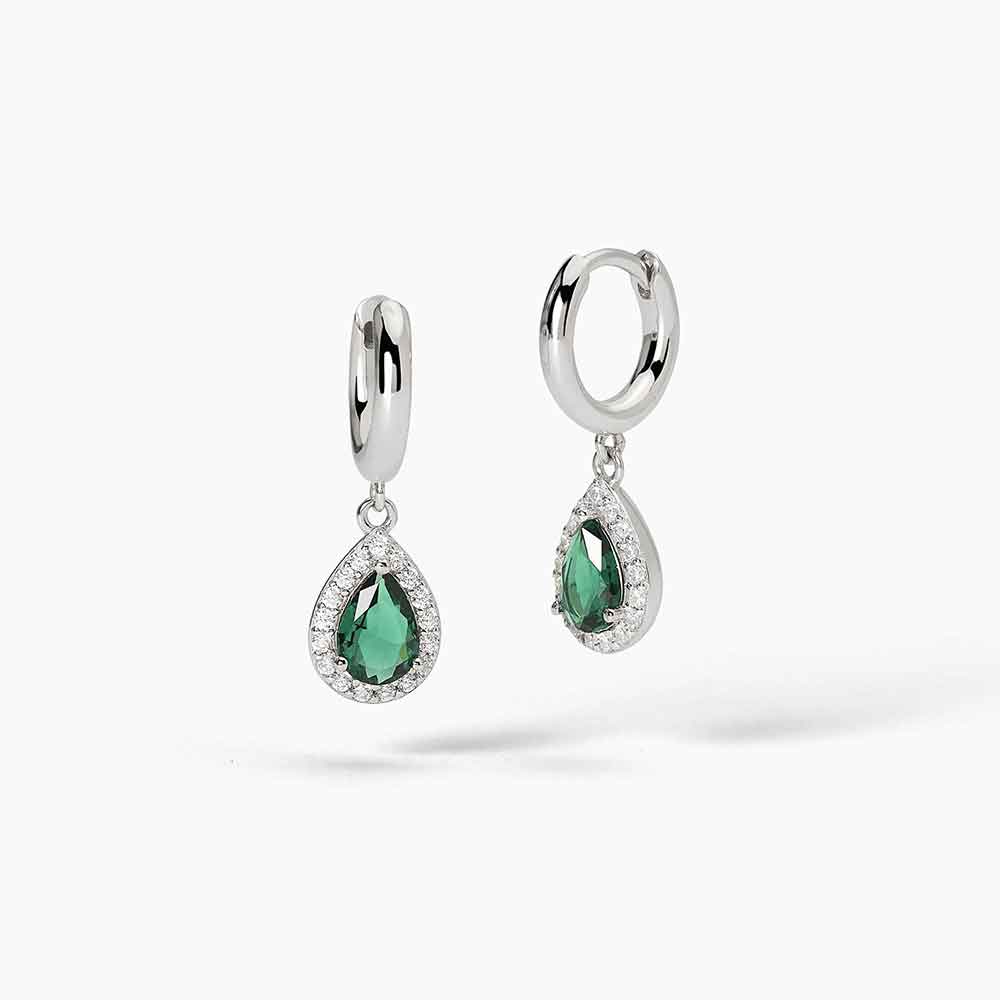 orecchini Mabina goccia verde 563733, pendenti in argento, smeraldo sintetico a goccia e contorno