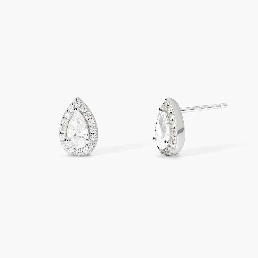orecchini Mabina goccia bianca 563736, a lobo in argento, zircone a goccia e contorno