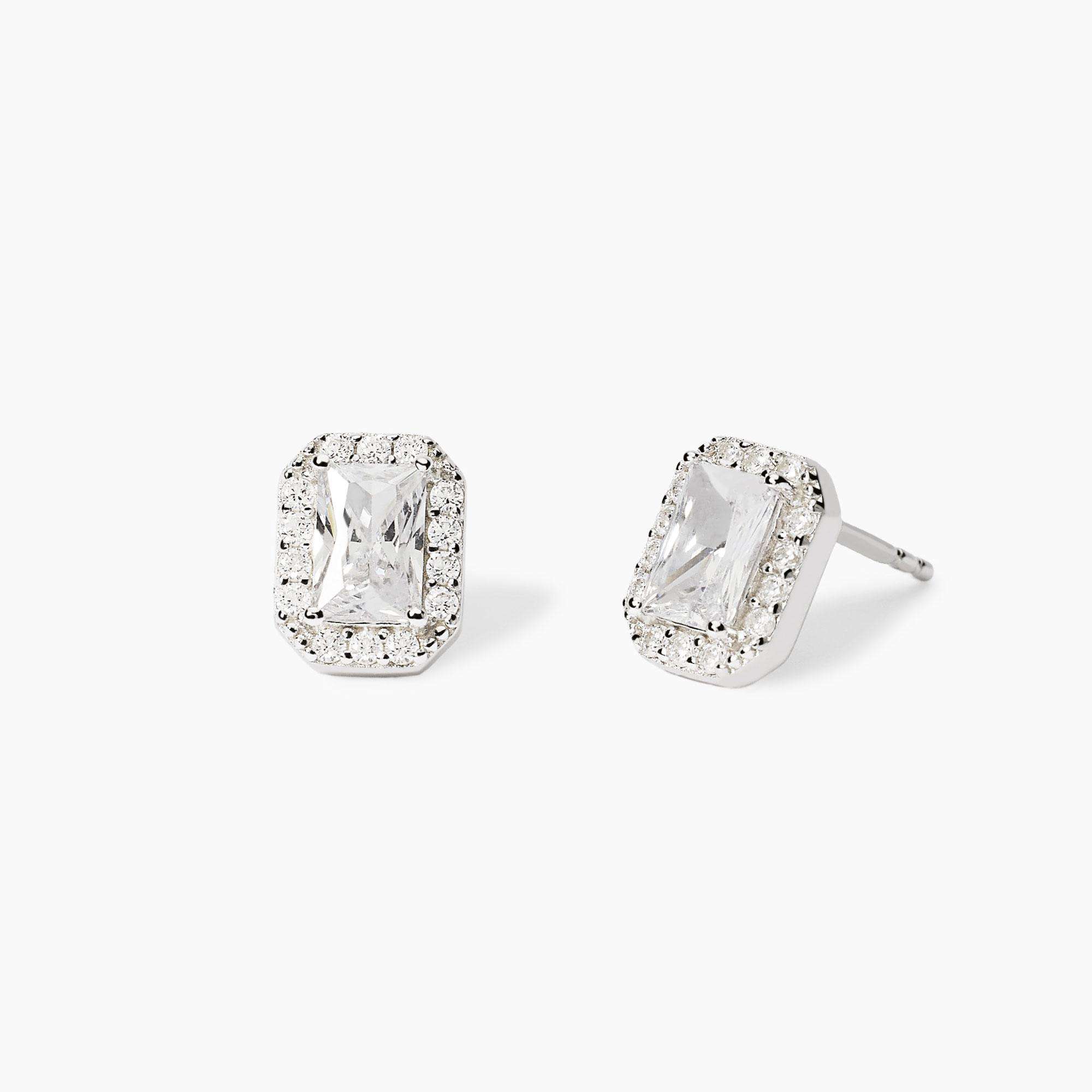orecchini Mabina ottagonali 563849, a lobo in argento, zircone taglio smeraldo e contorno