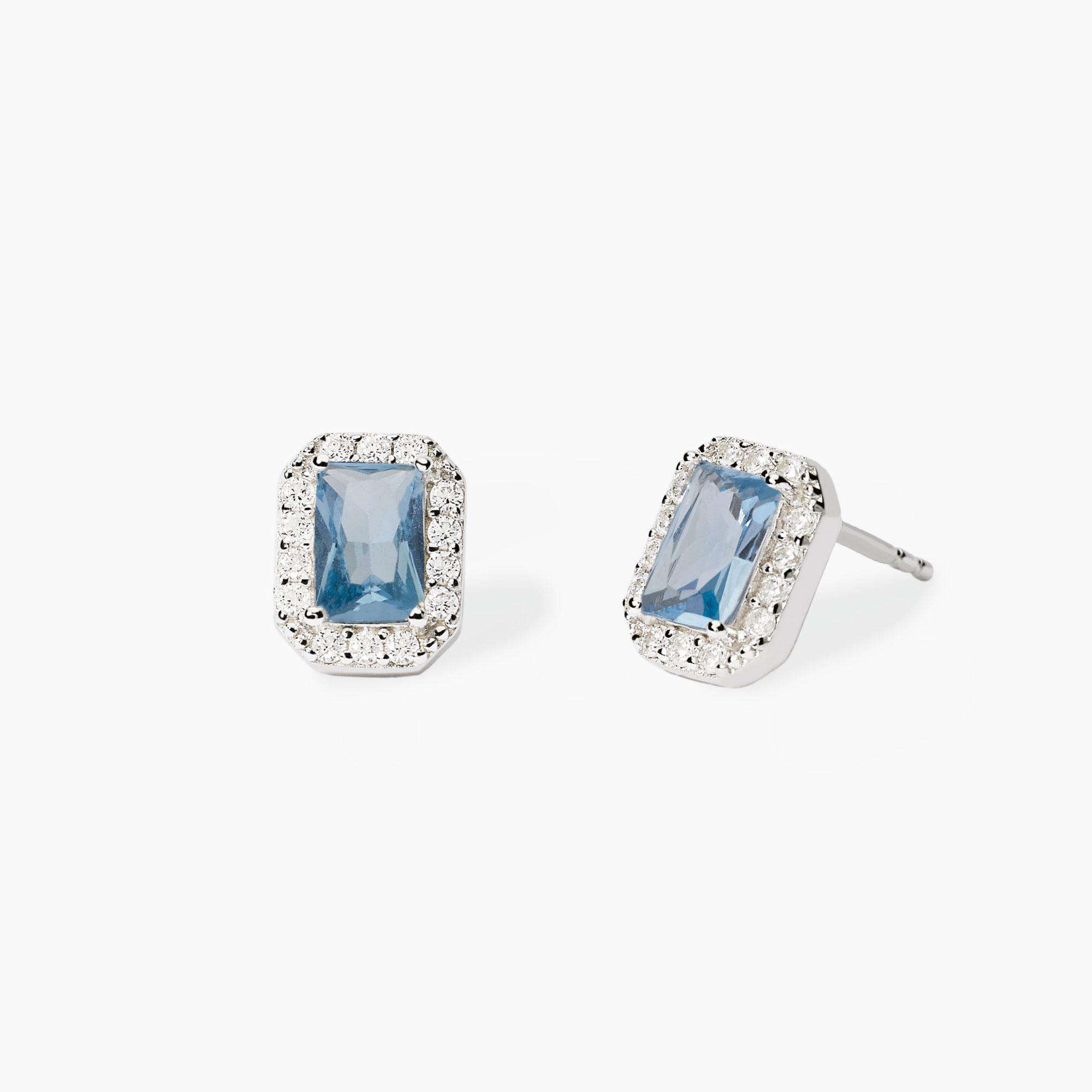 orecchini Mabina ottagonali azzurri 563866, a lobo in argento, acquamarina sintetica taglio smeraldo e contorno