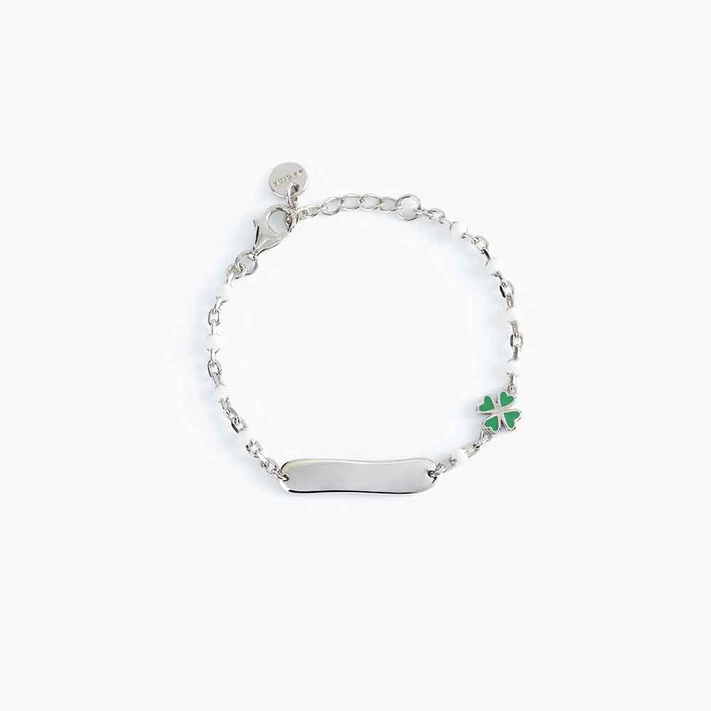bracciale Mabina Junior Quadrifoglio verde 533499, in argento e smalti colorati con piastrina, regolabile in misura