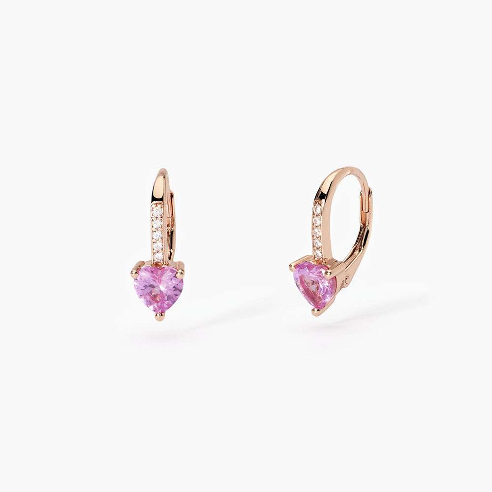 orecchini Mabina cuore rosa 563750, in argento rosato e tormalina rosa sintetica, a monachella